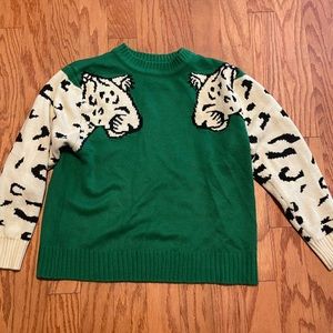 Green Animal Print Crew Neck Sweater Sz 16/ XL